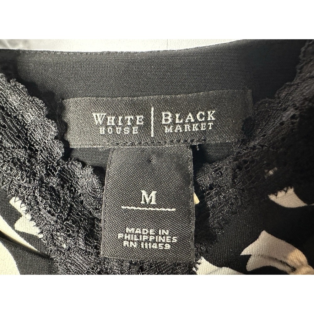 White House Black Market Cami Womens M Black White Bow Lace Trim Tank Top - Picture 3 of 10